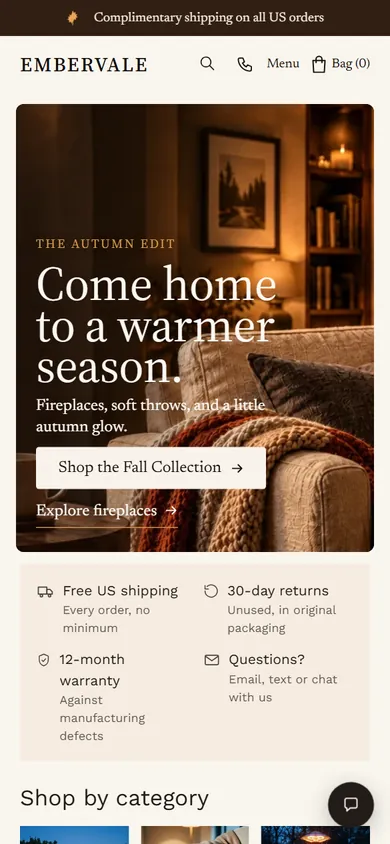 Embervale storefront on a phone